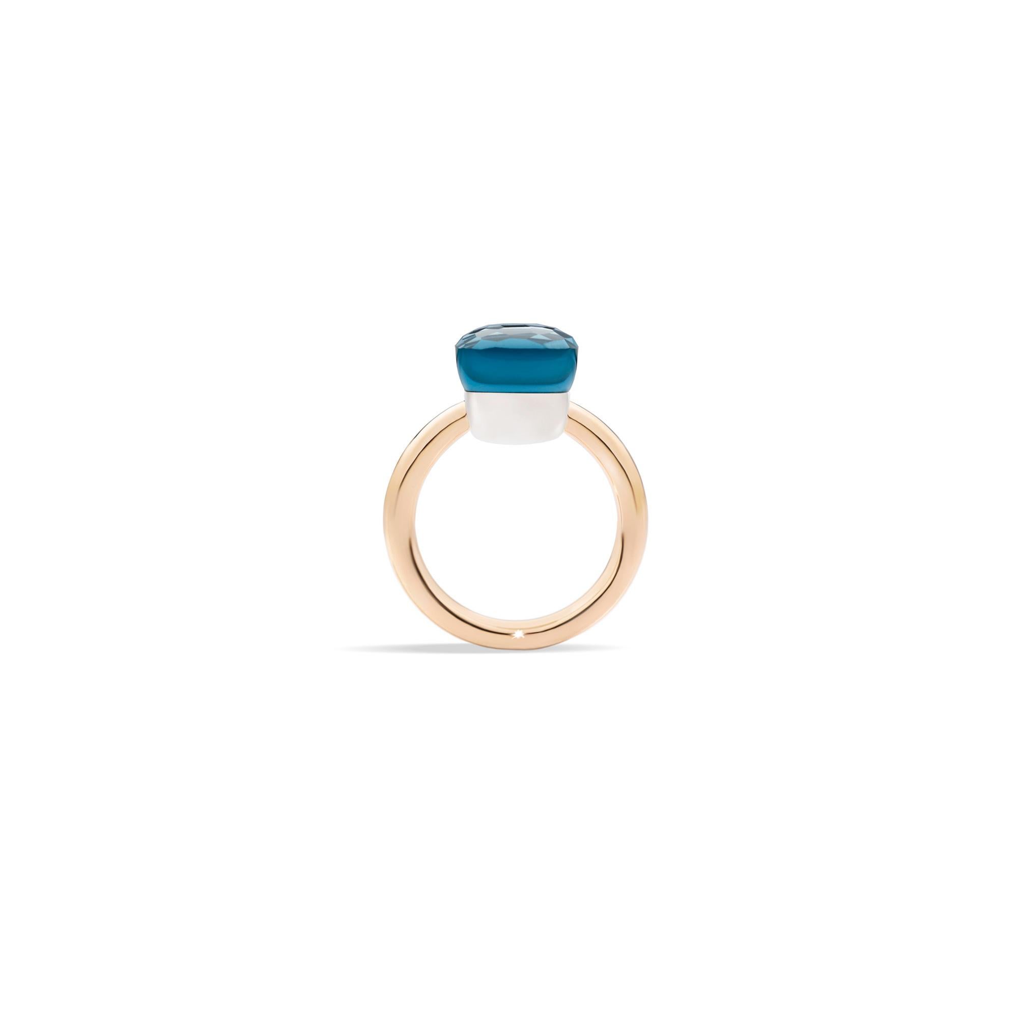 Pomellato NUDO CLASSIC RING IN ROSE GOLD AND WHITE GOLD WITH LONDON BLUE TOPAZ Ref A.A110/O6/TL Size 57