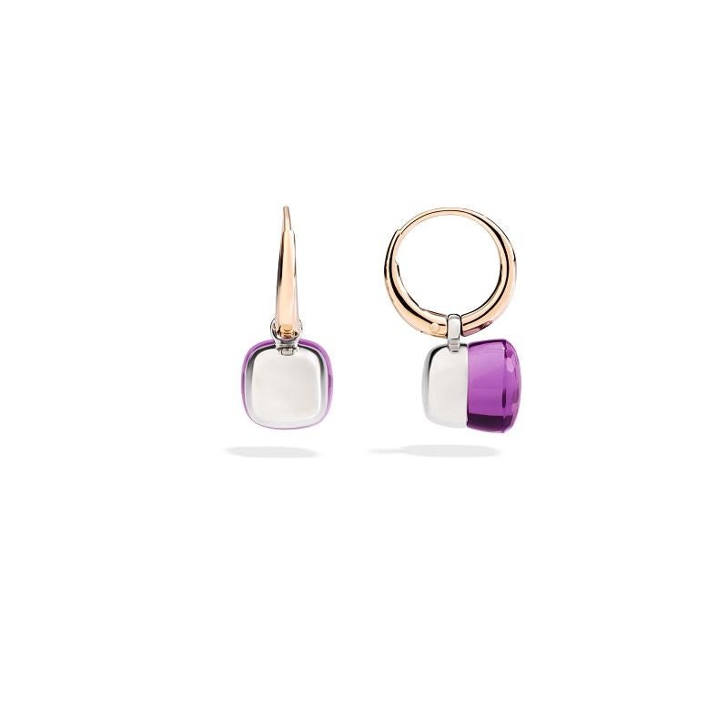 EARRINGS NUDO PETIT IN ROSE GOLD AND WHITE GOLD WITH AMETHYST 
The sleek and chic personality of the brand's most iconic ring lives on in this spectacular pair of earrings characterised by a 'nude' stone available in a variety of fabulous colours.