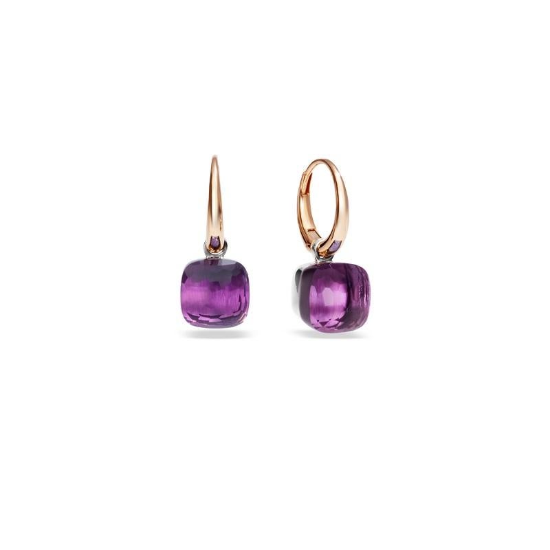 Women's or Men's Pomellato Nudo Earrings Rose Gold and White Gold with Amethyst O.B201-O6-OI