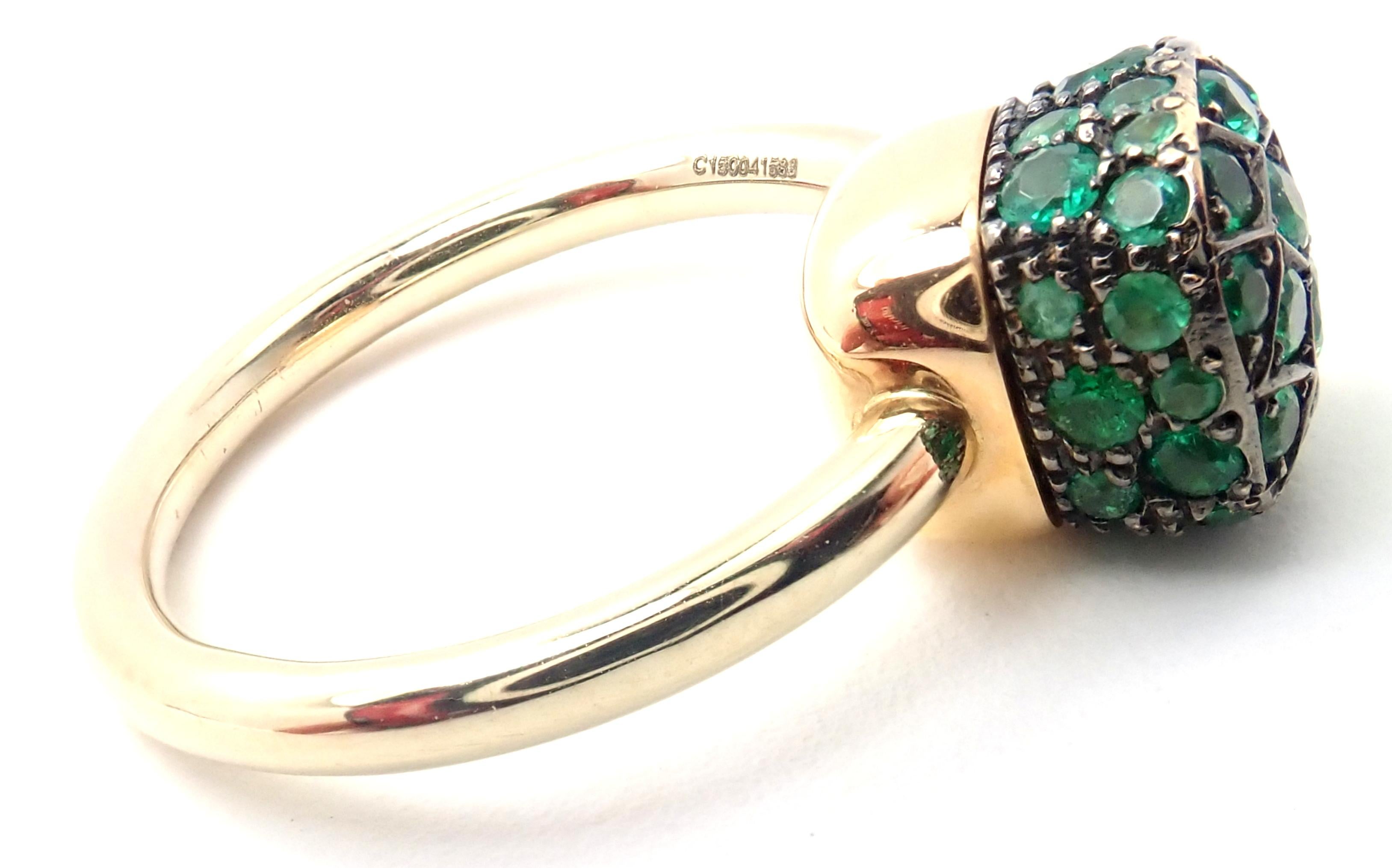 18k Yellow Gold Nudo Emerald Ring by Pomellato. 
With Round emerald stones total weight approximately .74ct
Details:
Size: 6 1/2
Width: 9mm
Weight: 7.2 grams
Stamped Hallmarks: Pomellato 750 C150041583
*Free Shipping within the United States*
YOUR