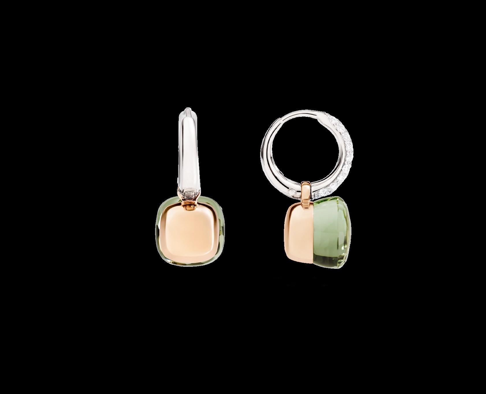 Pomellato nudo earrings in 18k rhodium-plated white and rose gold with 2 london blue topazes,  and 56 white diamonds (≈0.5 ct)
New pair of earrings. Rest of Boutique stock.
Boutique price 6650€

Nudo is quintessentially Pomellato and an iconic