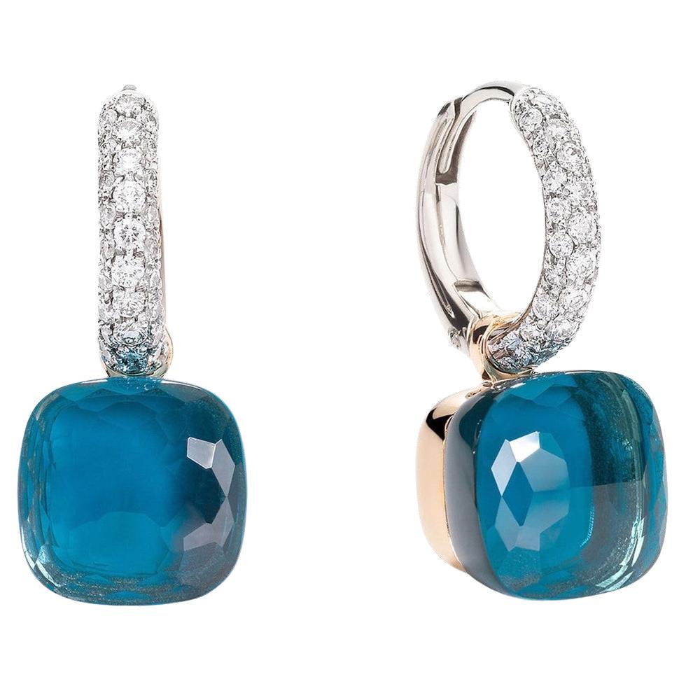 Brilliant Cut Pomellato nudo green prasolite earrings in 18k  white and rose gold and diamonds For Sale