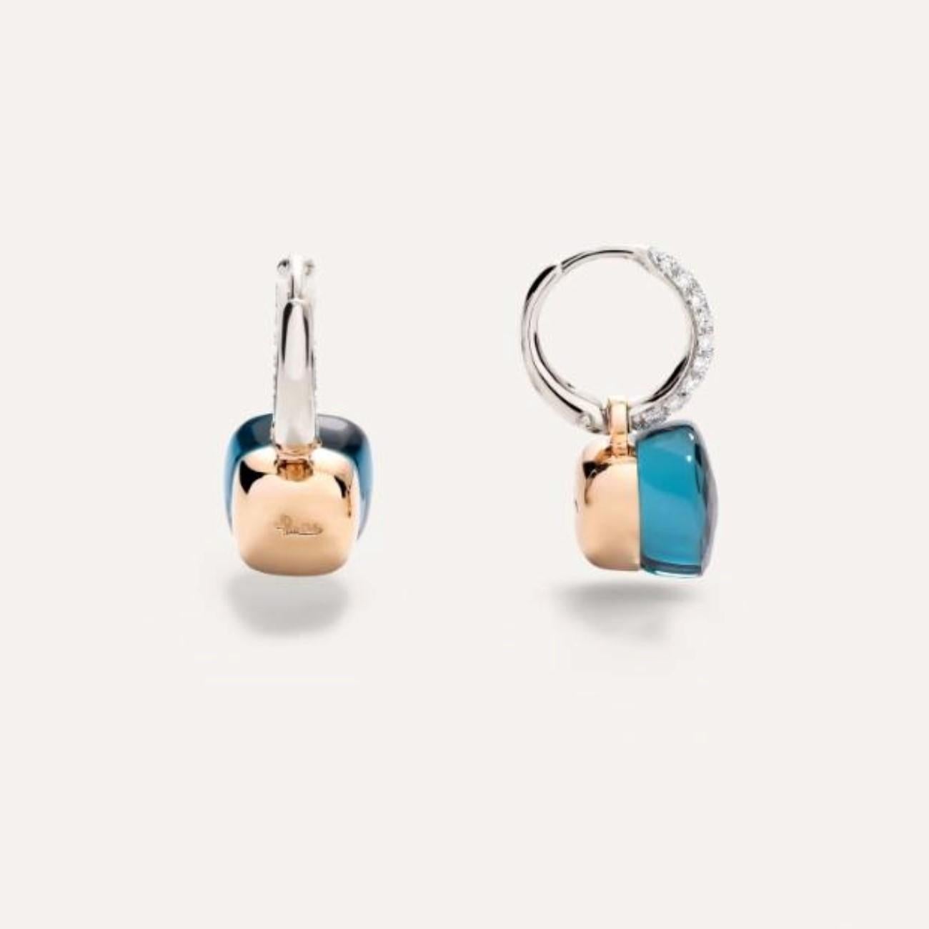 Pomellato nudo green prasolite earrings in 18k  white and rose gold and diamonds For Sale 1