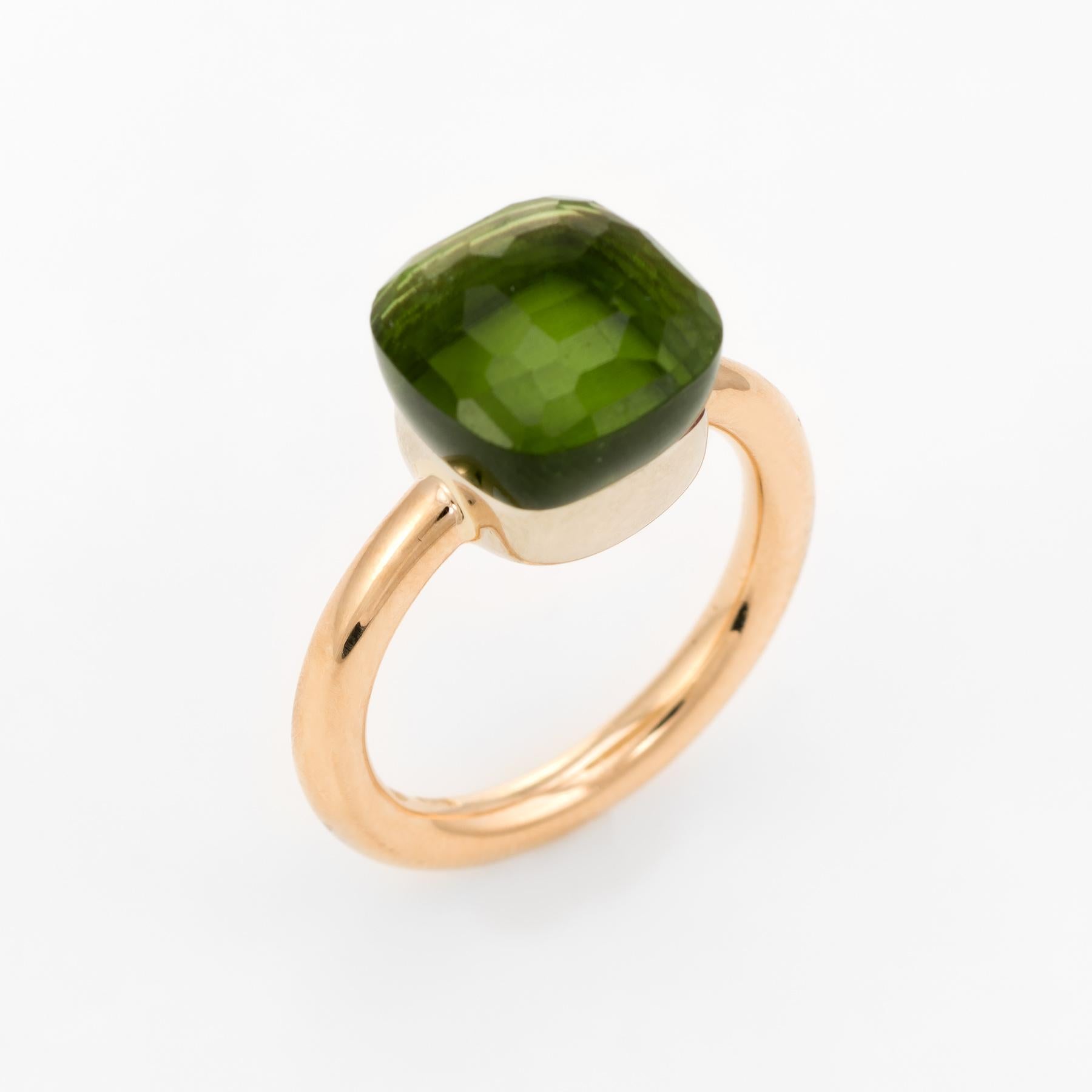 Finely detailed pre owned Pomellato Nudo ring, crafted in 18 karat rose gold. 

Faceted lemon quartz measures 10mm x 10mm (estimated at 5 carats). Note: few light surface abrasions to the lemon quartz (visible under a 10x loupe). 

The ring