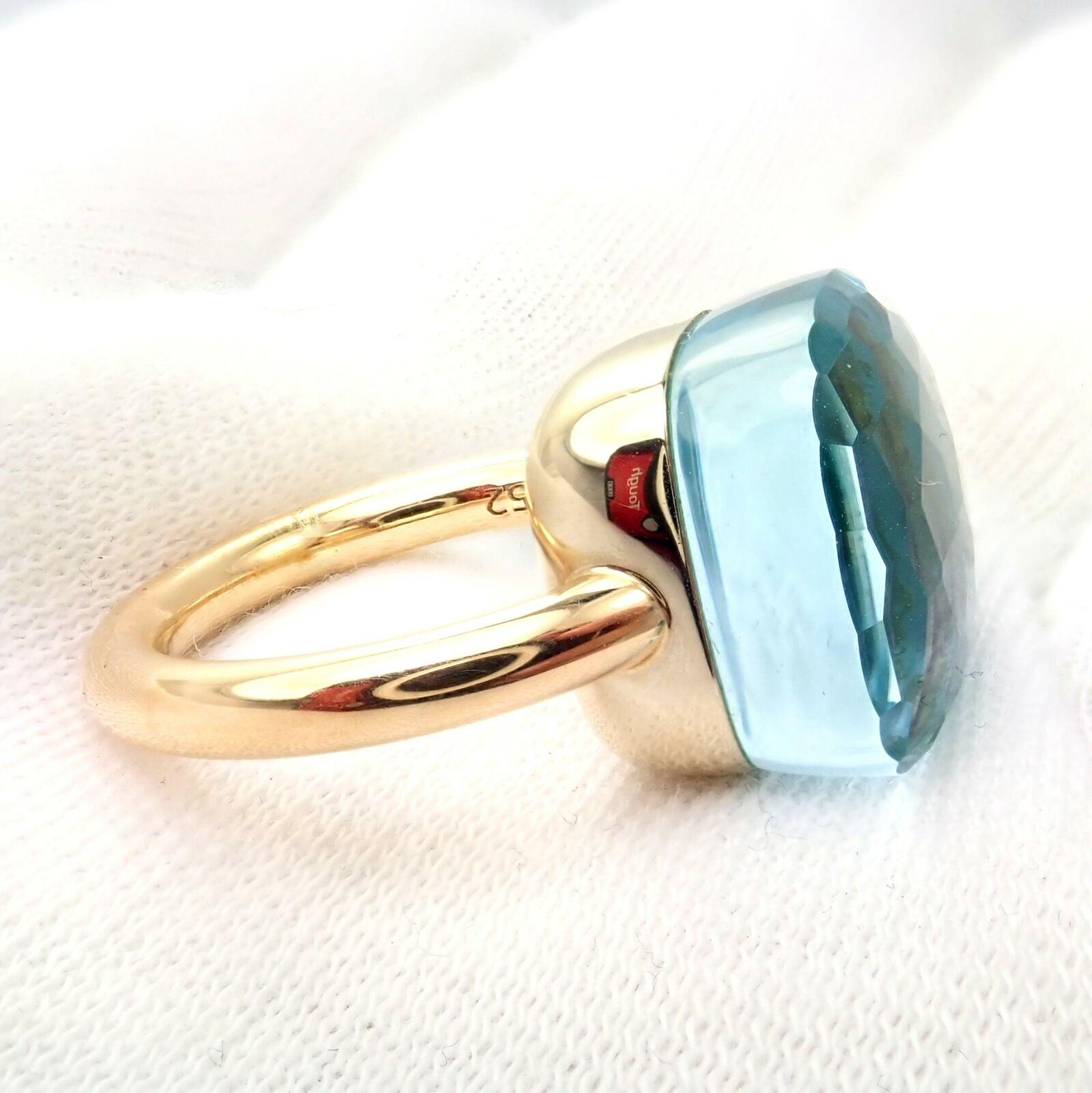 Pomellato Nudo Maxi Large Blue Topaz Yellow Gold Ring In Excellent Condition In Holland, PA