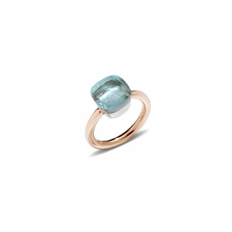 Pomellato Nudo Petit Blue Topaz 18k Rose & White Gold Ring AB4030O6000000OY In New Condition For Sale In Wilmington, DE