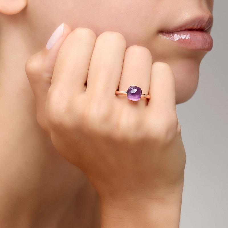 Pomellato Nudo Petit Ring in White and Rose Gold with Amethyst A.B403-O6-OI In New Condition For Sale In Wilmington, DE