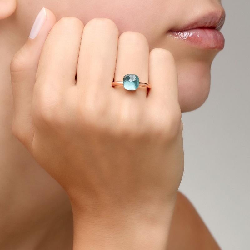 Square Cut Pomellato Nudo Petit Ring in White and Rose Gold with Blue Topaz A.B403-O6-OY For Sale