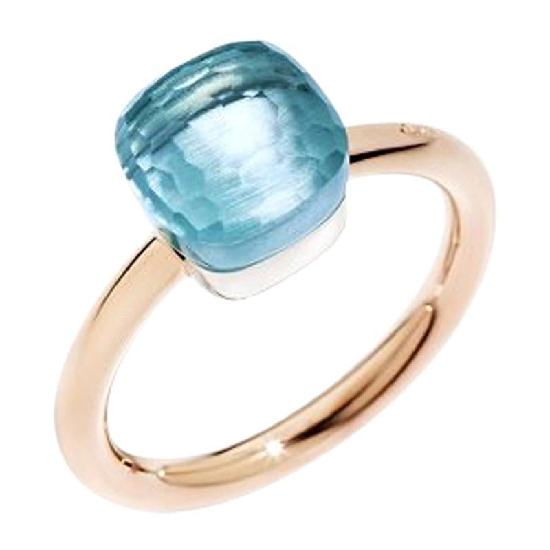 Pomellato Nudo Petit Ring in White and Rose Gold with Blue Topaz A.B403-O6-OY For Sale