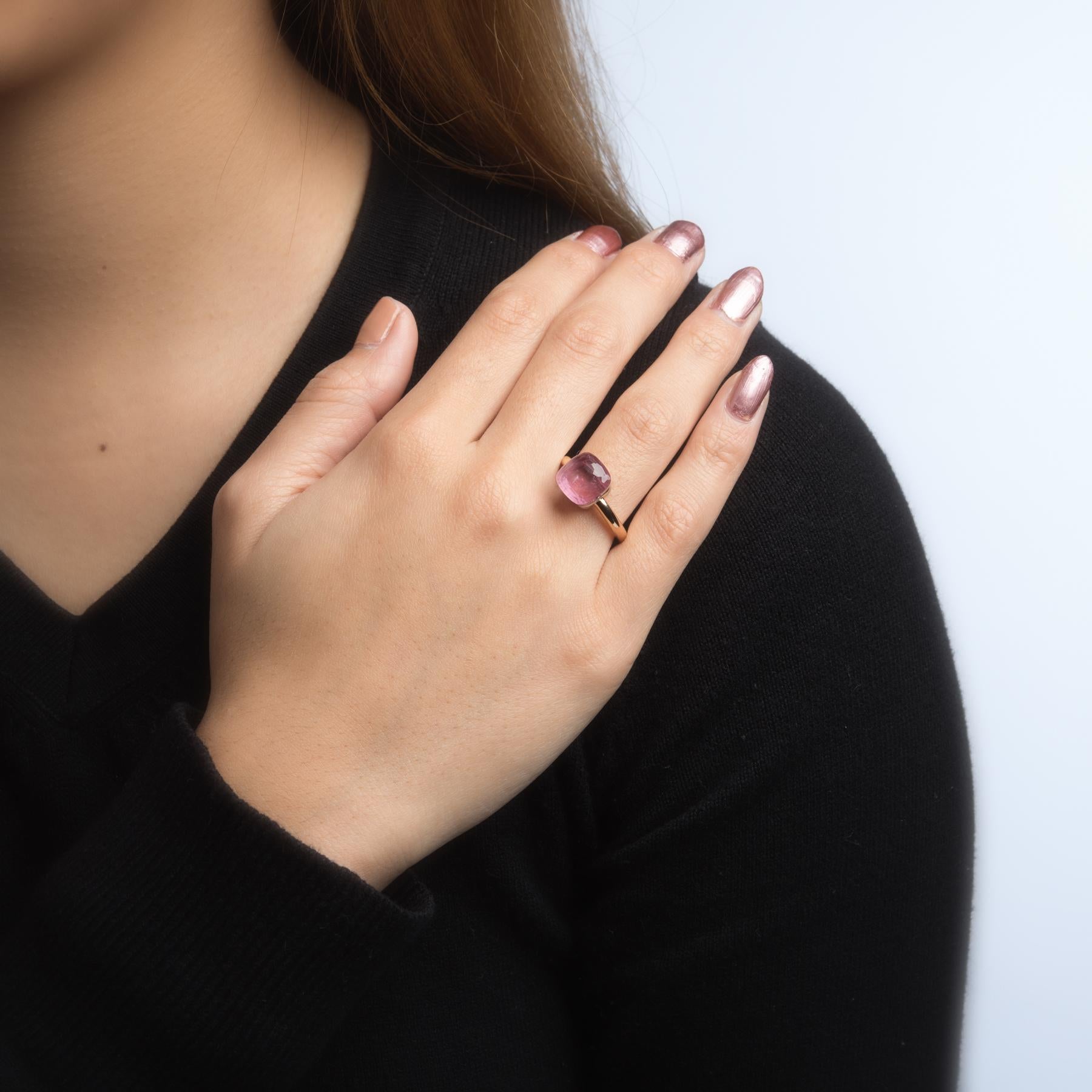 Pomellato Nudo Ring Retired Pink Tourmaline Estate 18 Karat Yellow Gold In Excellent Condition In Torrance, CA