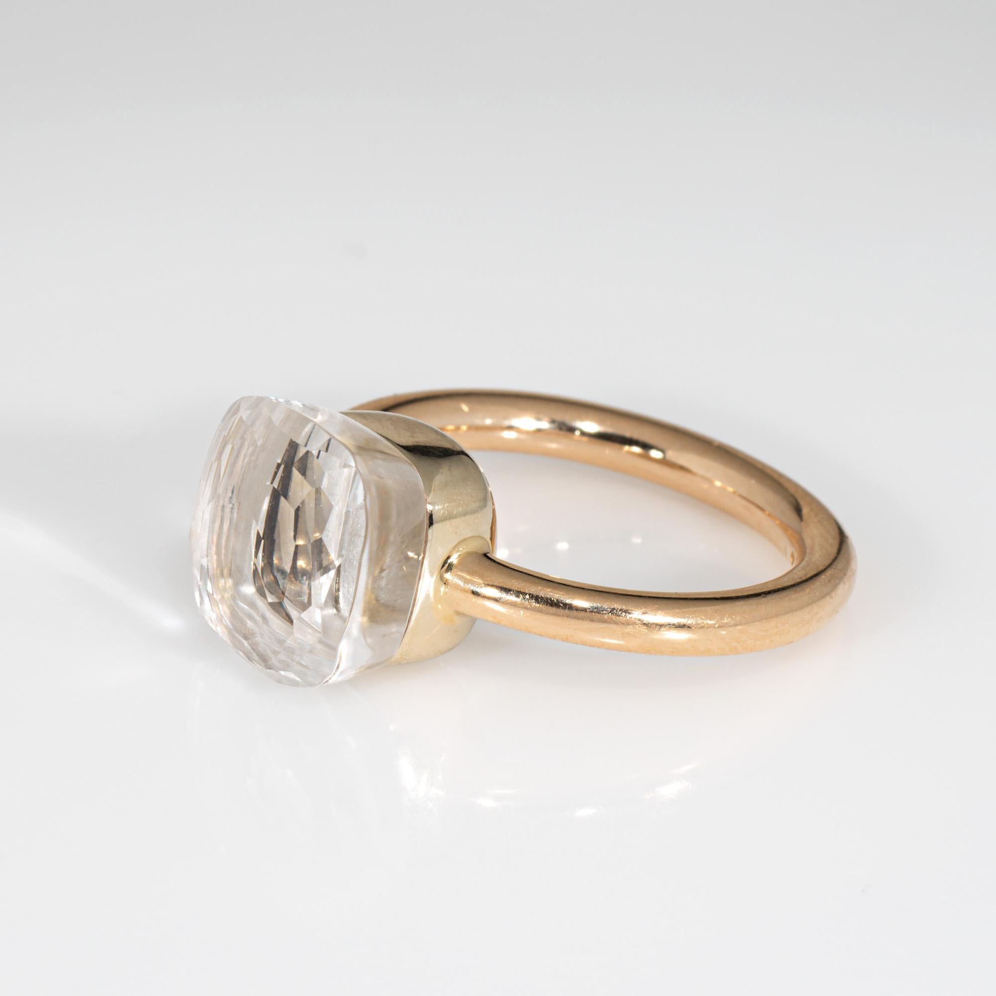 Taglio cuscino Anello Pomellato Nudo Topazio Bianco Classico in Oro Giallo 18k Estate Jewelry 6 in vendita