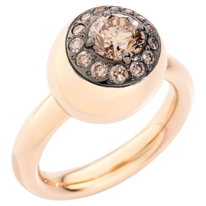 Pomellato Nuvola 18K Rose Gold Brown Diamond Classic Ring, Size 54 For Sale
