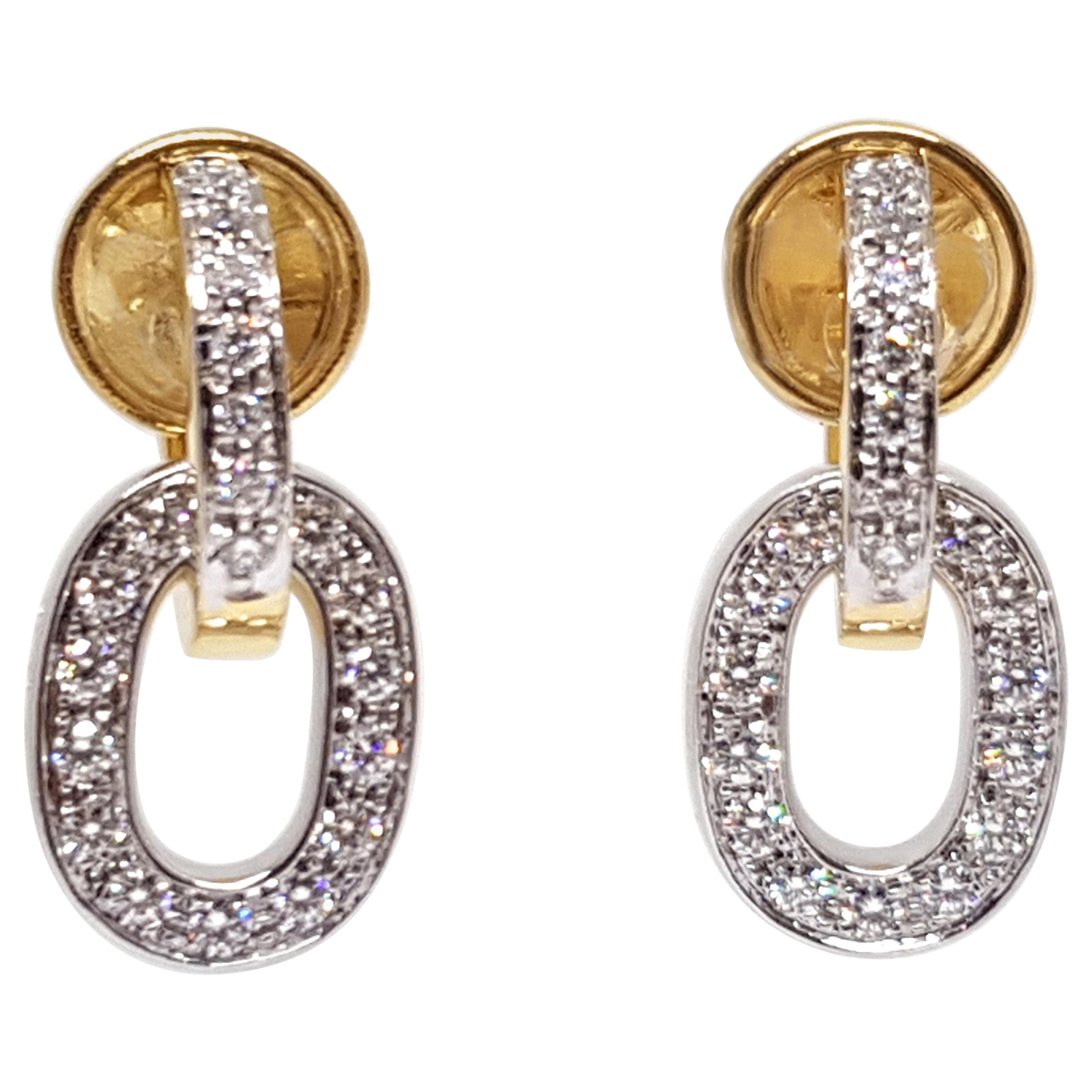 Pomellato Original Signed 18 Karat Yellow White Gold Diamond Drop Earrings