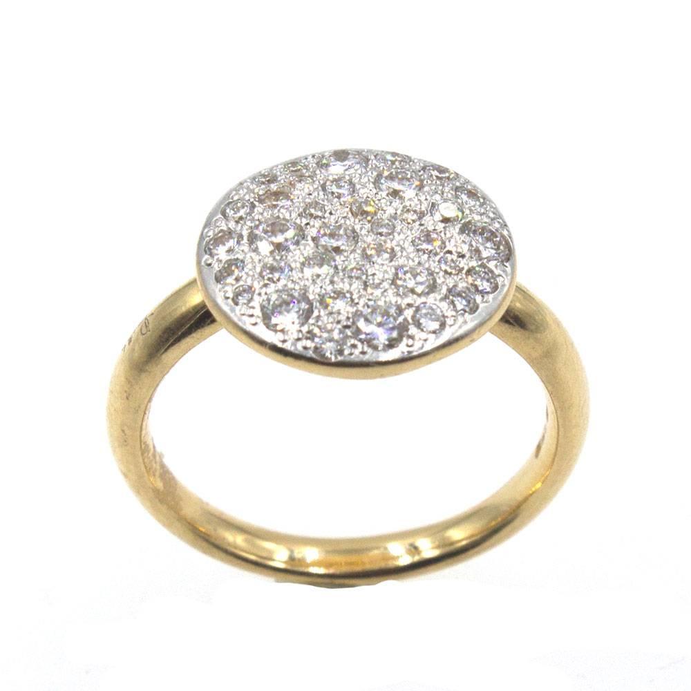 This stylish diamond ring by Pomellato features 1.00 carat of white diamonds set in a pave fashion. The ring is crafted in 18 karat rose gold, and is currently size 6. The ring can be worn alone or stacked with other rings. I have two other similar