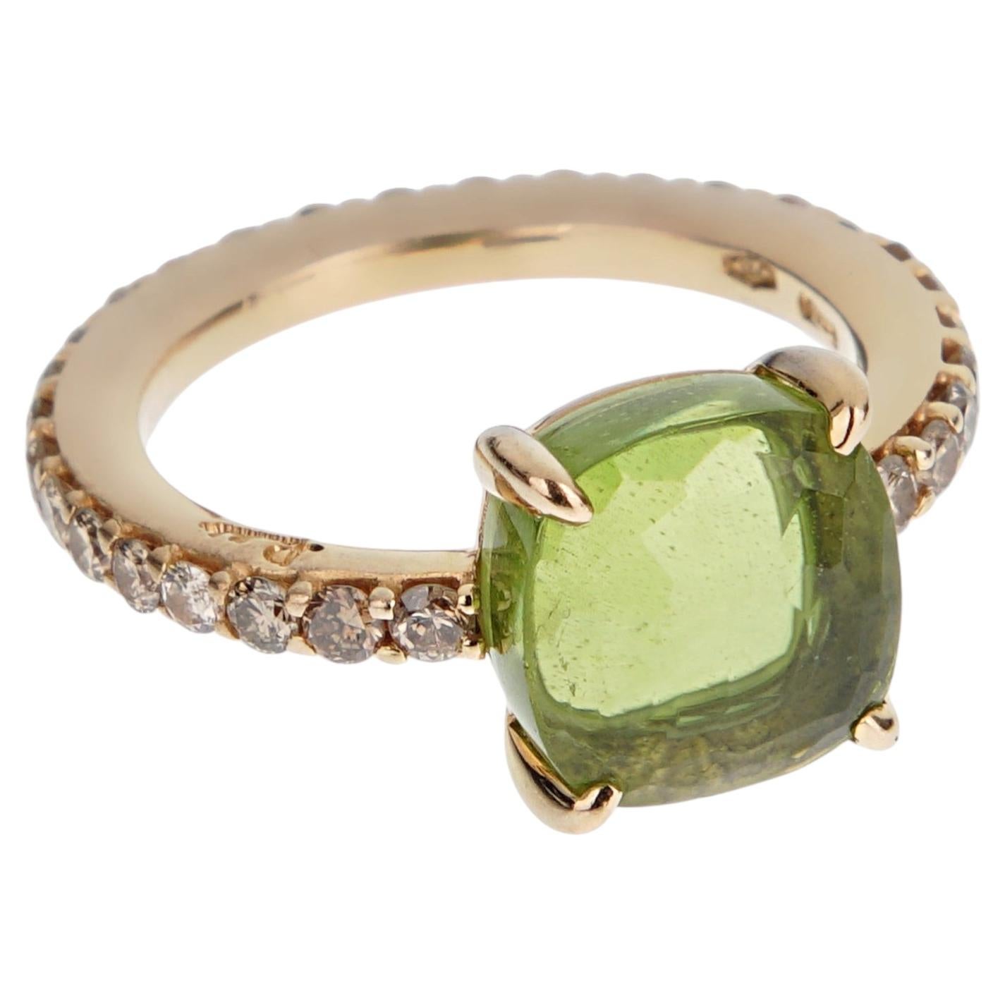 Pomellato Bague péridot champagne diamant or jaune 18k Sz 5 1/4