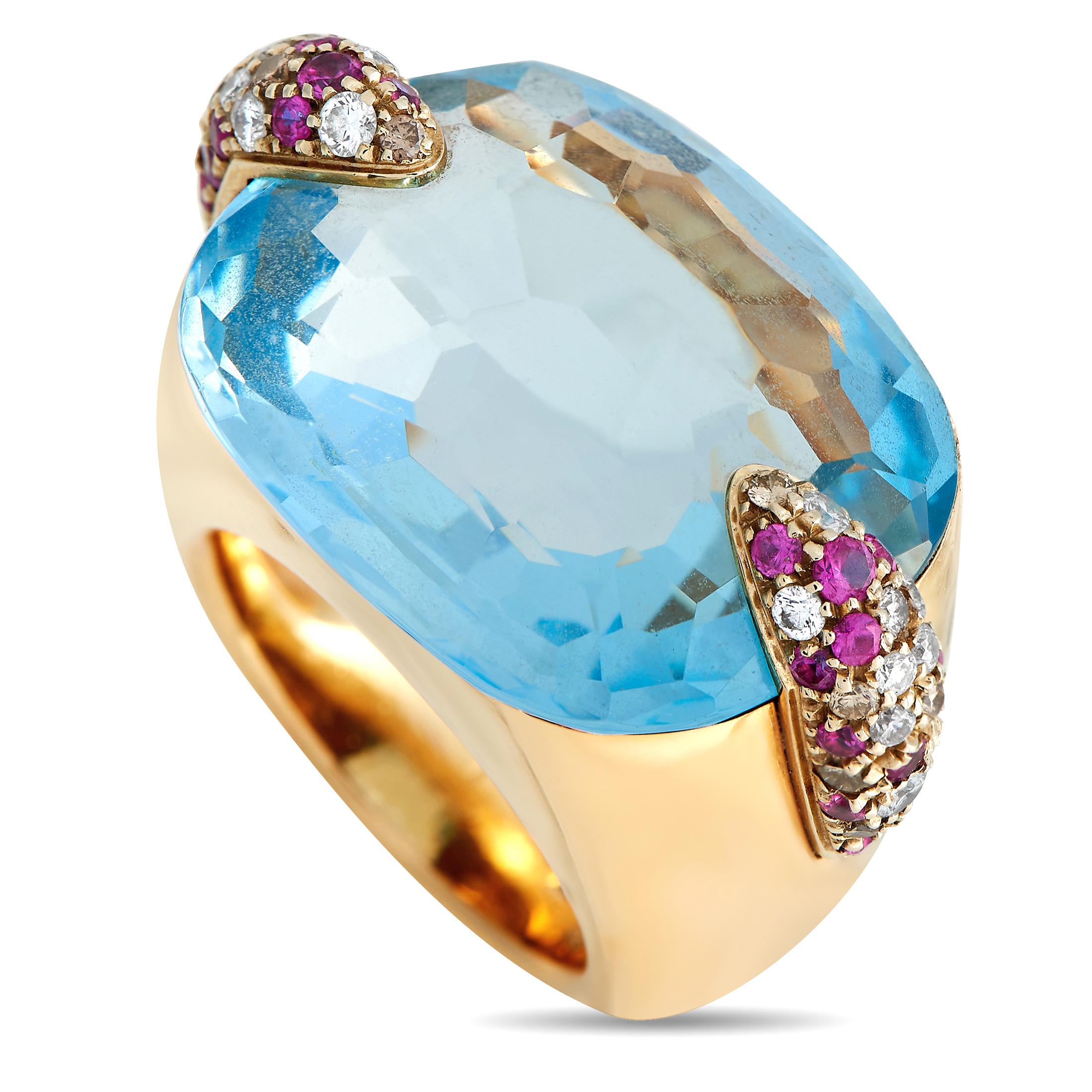Pomellato Pin Up 18K Yellow Gold Topaz and Multi-Gem Cocktail Ring In Excellent Condition In Southampton, PA