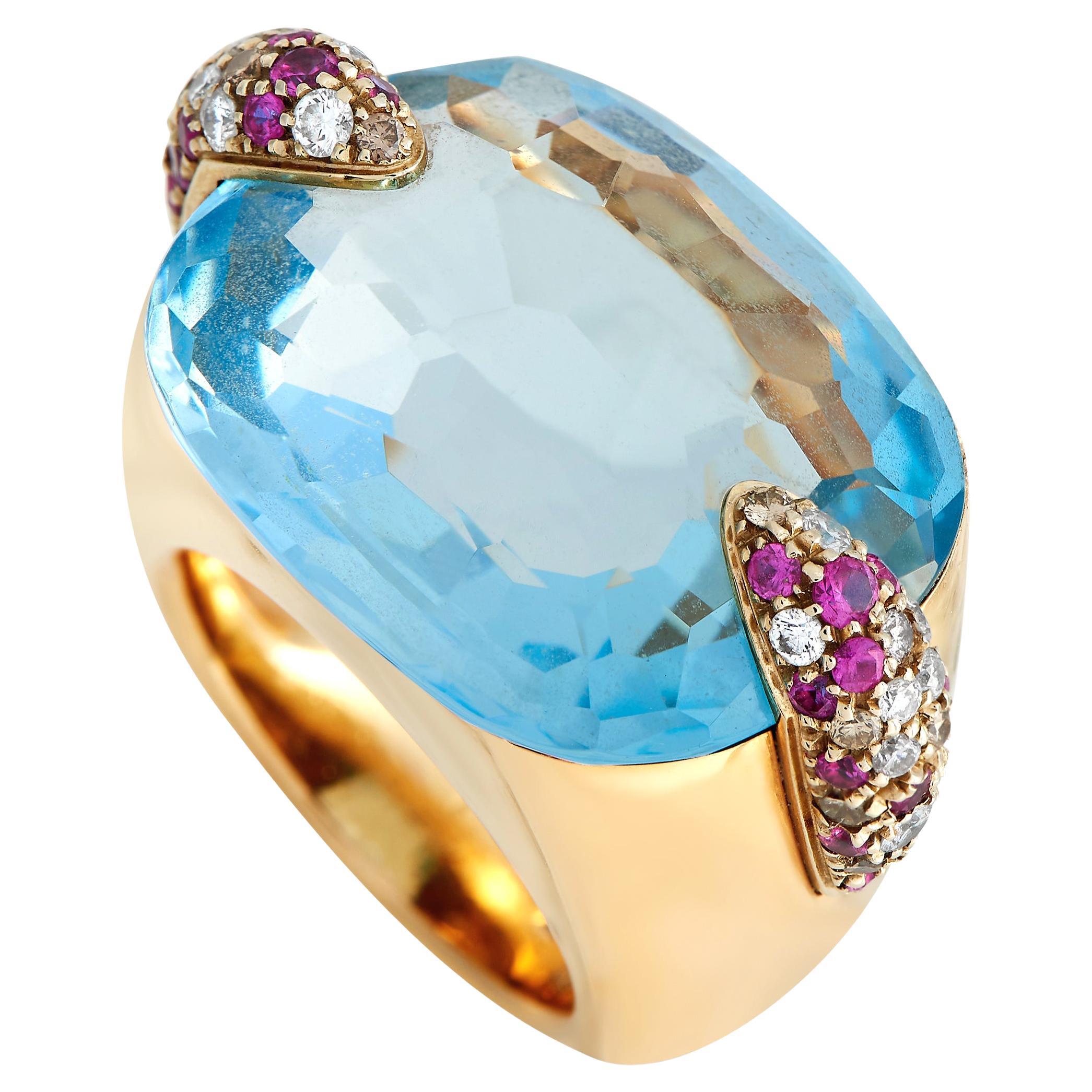 Pomellato Pin Up 18K Yellow Gold Topaz and Multi-Gem Cocktail Ring For Sale