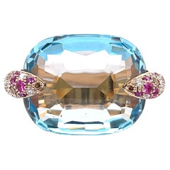 Pomellato Pin Up Blue Topaz Diamond 18 Karat Gold Cocktail Ring