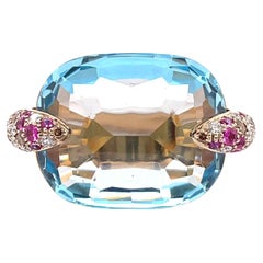 Pomellato Bague cocktail en or 18 carats avec topaze bleue épinglée et diamants