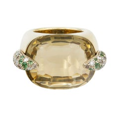 Pomellato Pin-Up Collection Ring 18k Yellow Gold w/Quartz Diamonds & Tsavorites