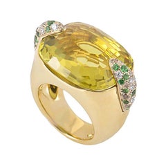 Pomellato Pin-Up Collection Ring 18k Yellow Gold w/Quartz Diamonds & Tsavorites