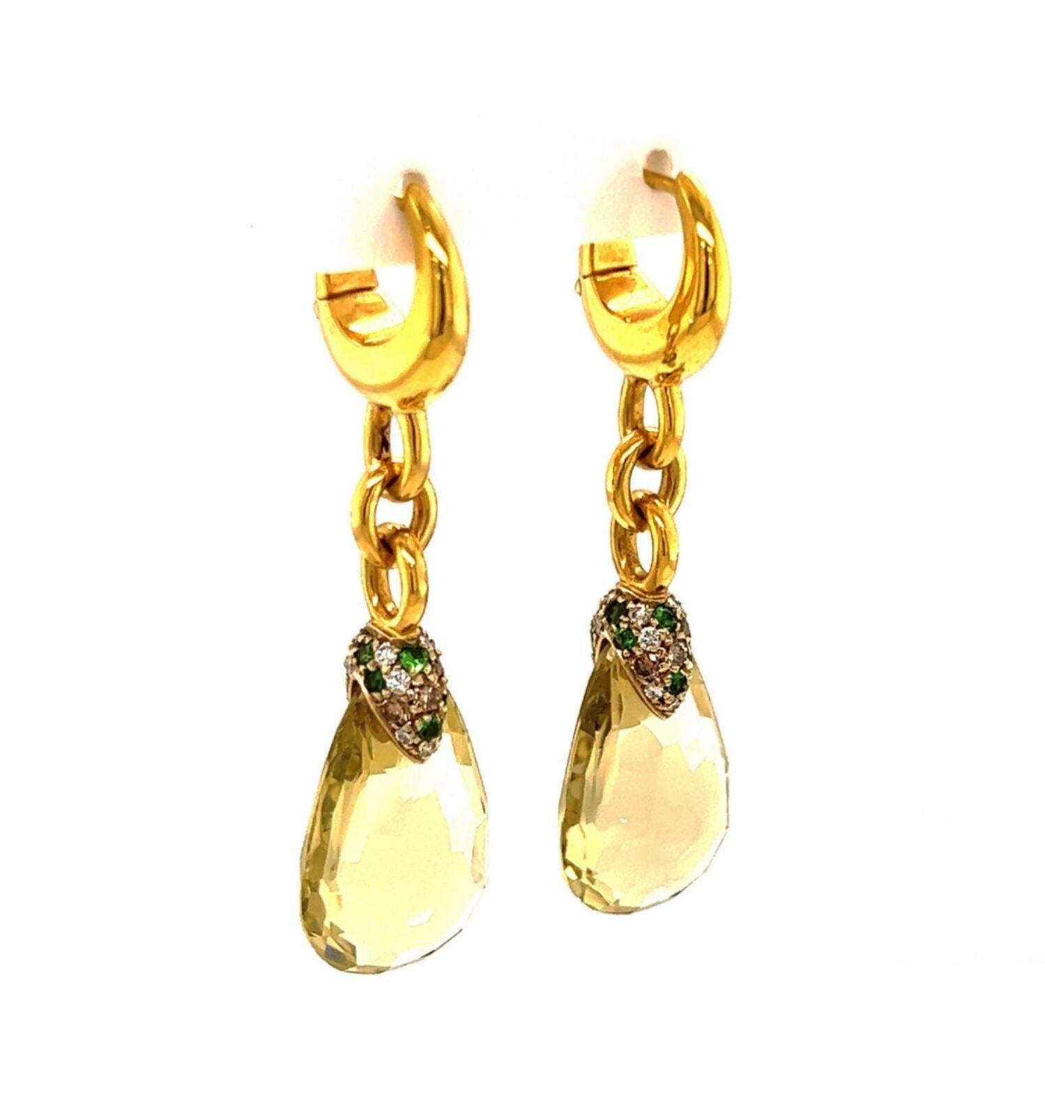 Modern Pomellato Pin Up Lemon Quartz Diamond Tsavorite 18k Yellow Gold Dangle Earrings