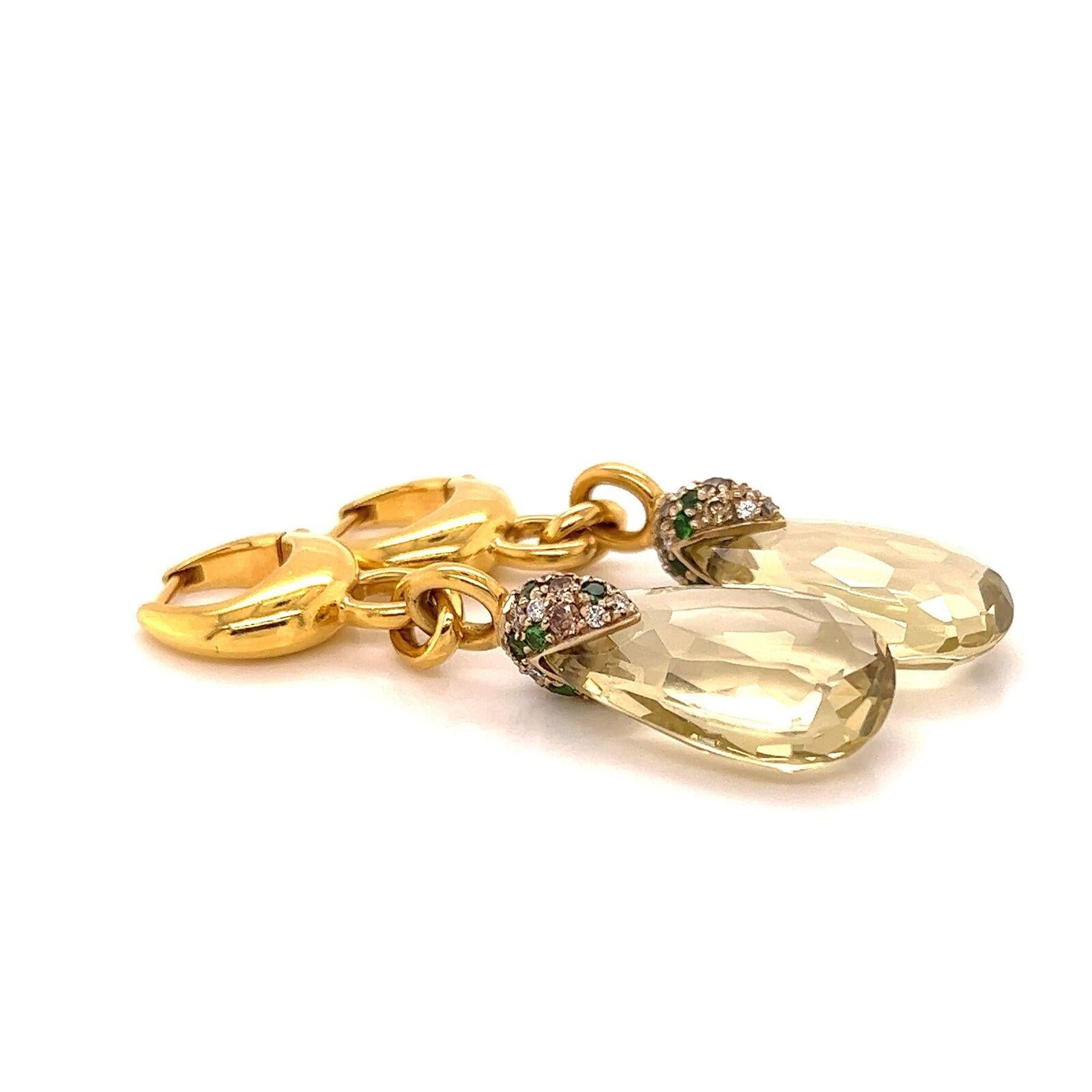 Pomellato Pin Up Lemon Quartz Diamond Tsavorite 18k Yellow Gold Dangle Earrings In Excellent Condition In Boca Raton, FL