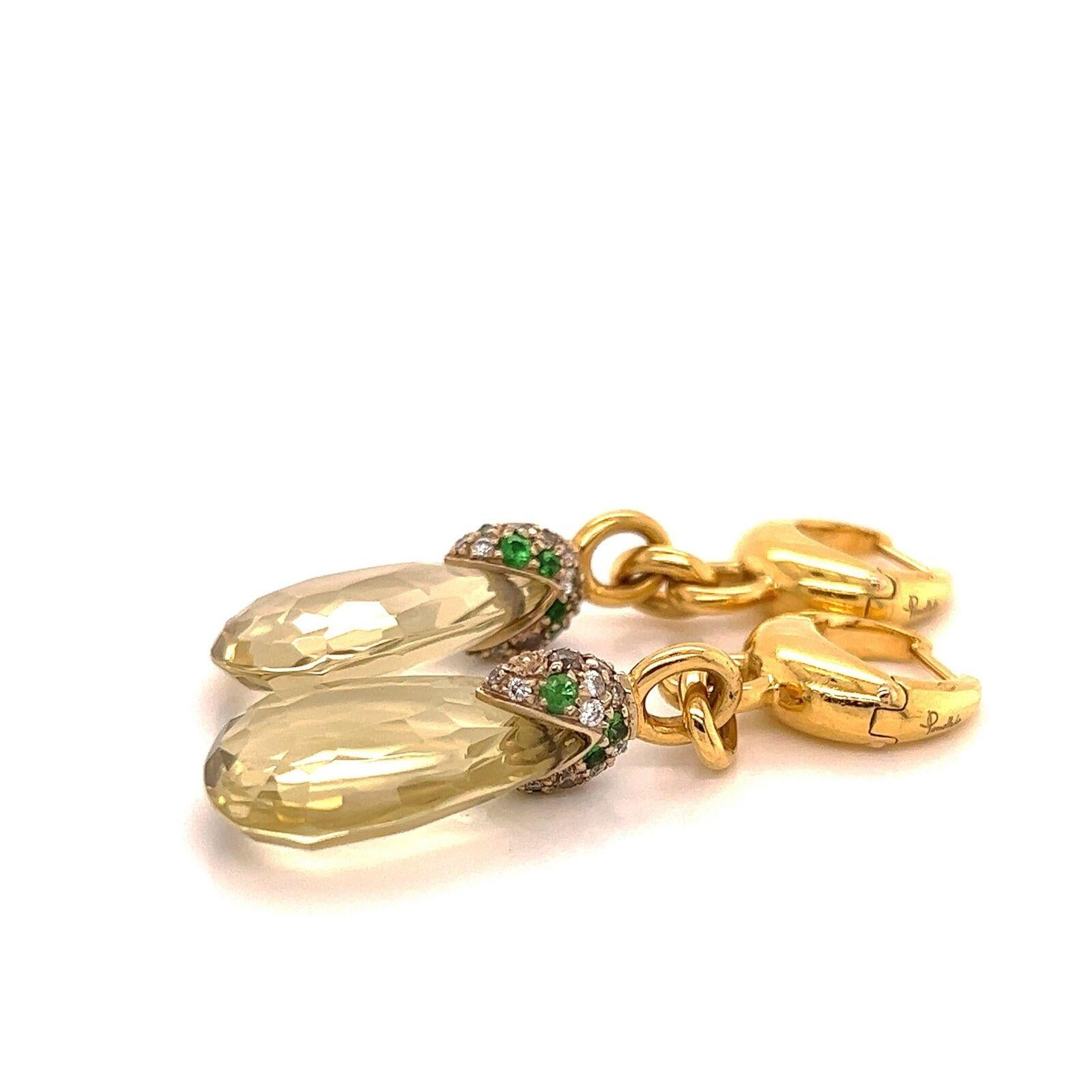 Women's Pomellato Pin Up Lemon Quartz Diamond Tsavorite 18k Yellow Gold Dangle Earrings