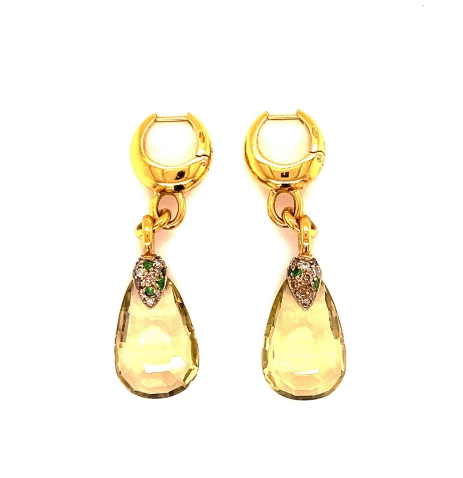 Pomellato Pin Up Lemon Quartz Diamond Tsavorite 18k Yellow Gold Dangle Earrings 1