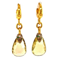 Pomellato Pin Up Lemon Quartz Diamond Tsavorite 18k Yellow Gold Dangle Earrings