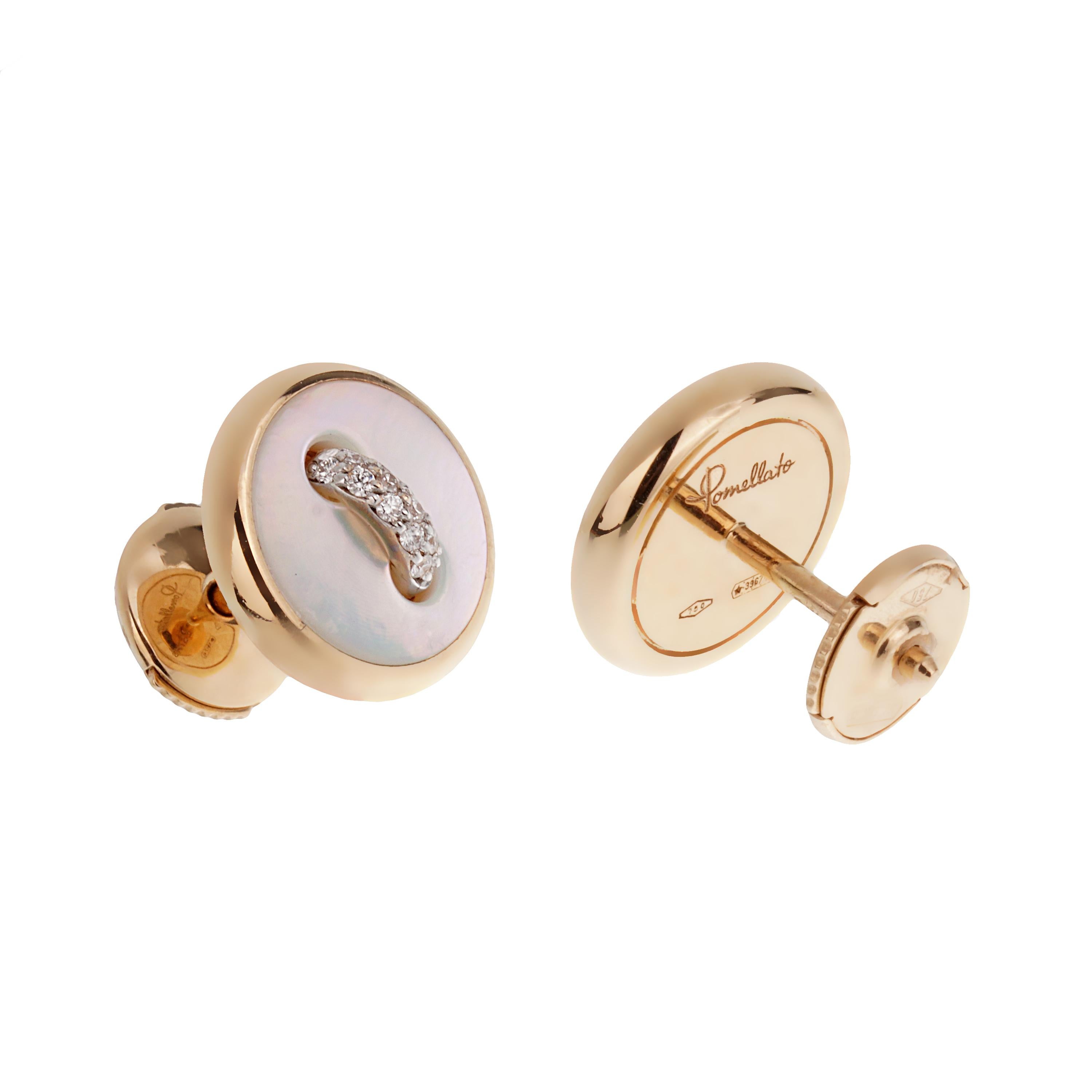 Taille ronde Pomellato Pom Pom Boucles d'oreilles en or rose 18k nacre et diamant en vente