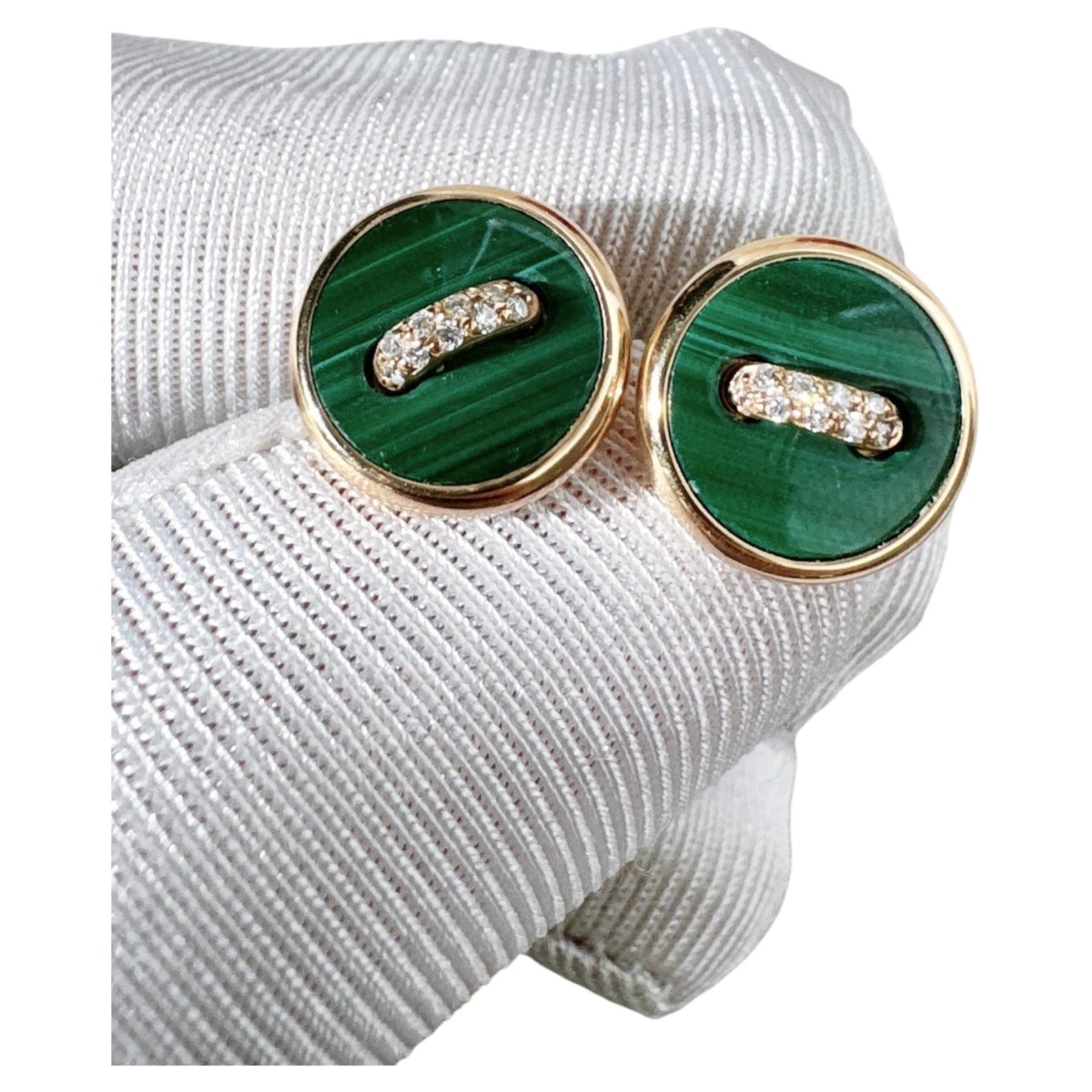 Pomellato Pom Pom Dot Pendientes de oro rosa de 18 quilates con pavé de diamantes y malaquita