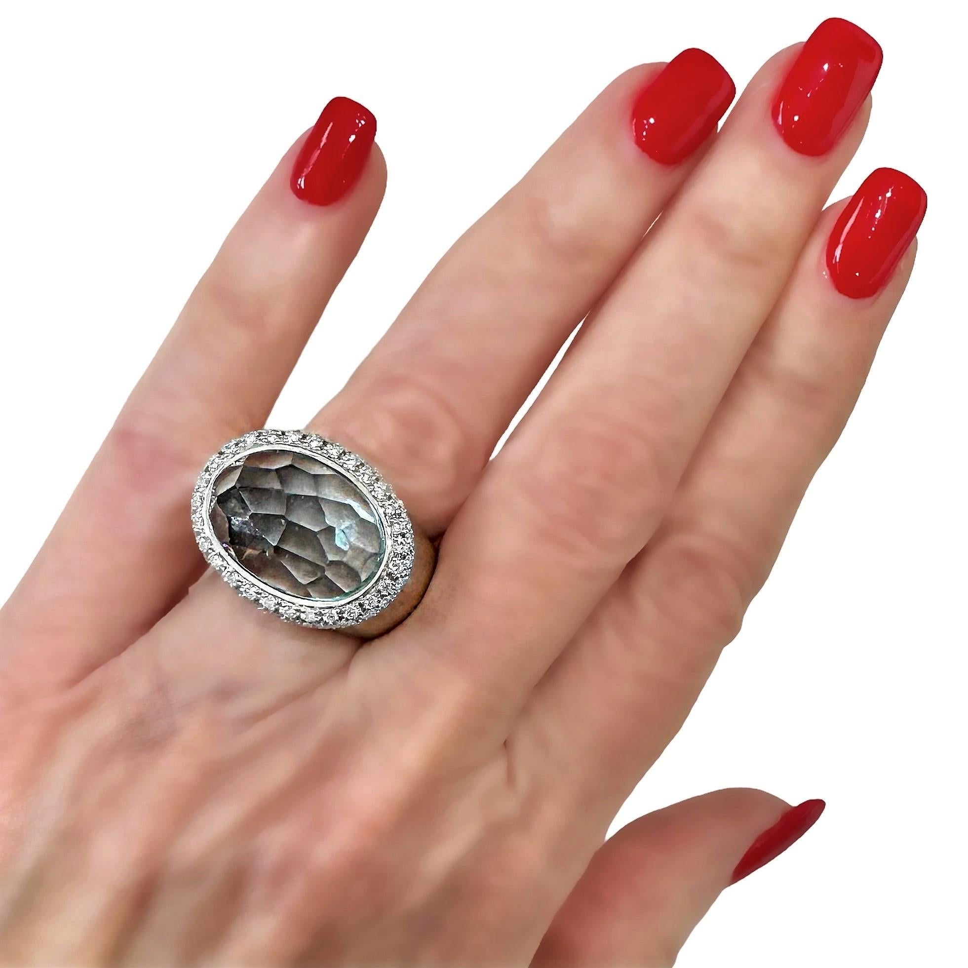Pomellato-Ring aus 18 Karat Gelb- und Weißgold mit Aquamarin und Diamanten 4