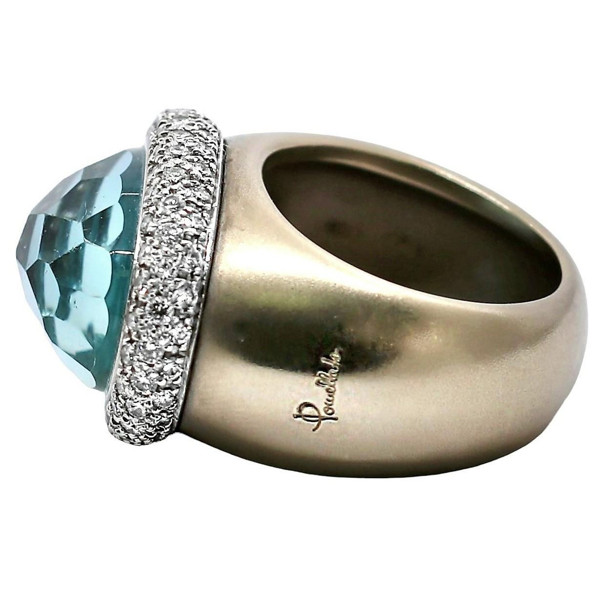 Pomellato-Ring aus 18 Karat Gelb- und Weißgold mit Aquamarin und Diamanten im Zustand „Gut“ in Palm Beach, FL