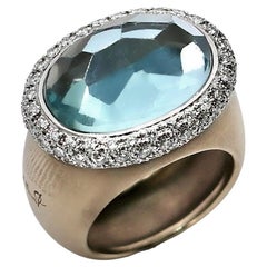 Pomellato-Ring aus 18 Karat Gelb- und Weißgold mit Aquamarin und Diamanten