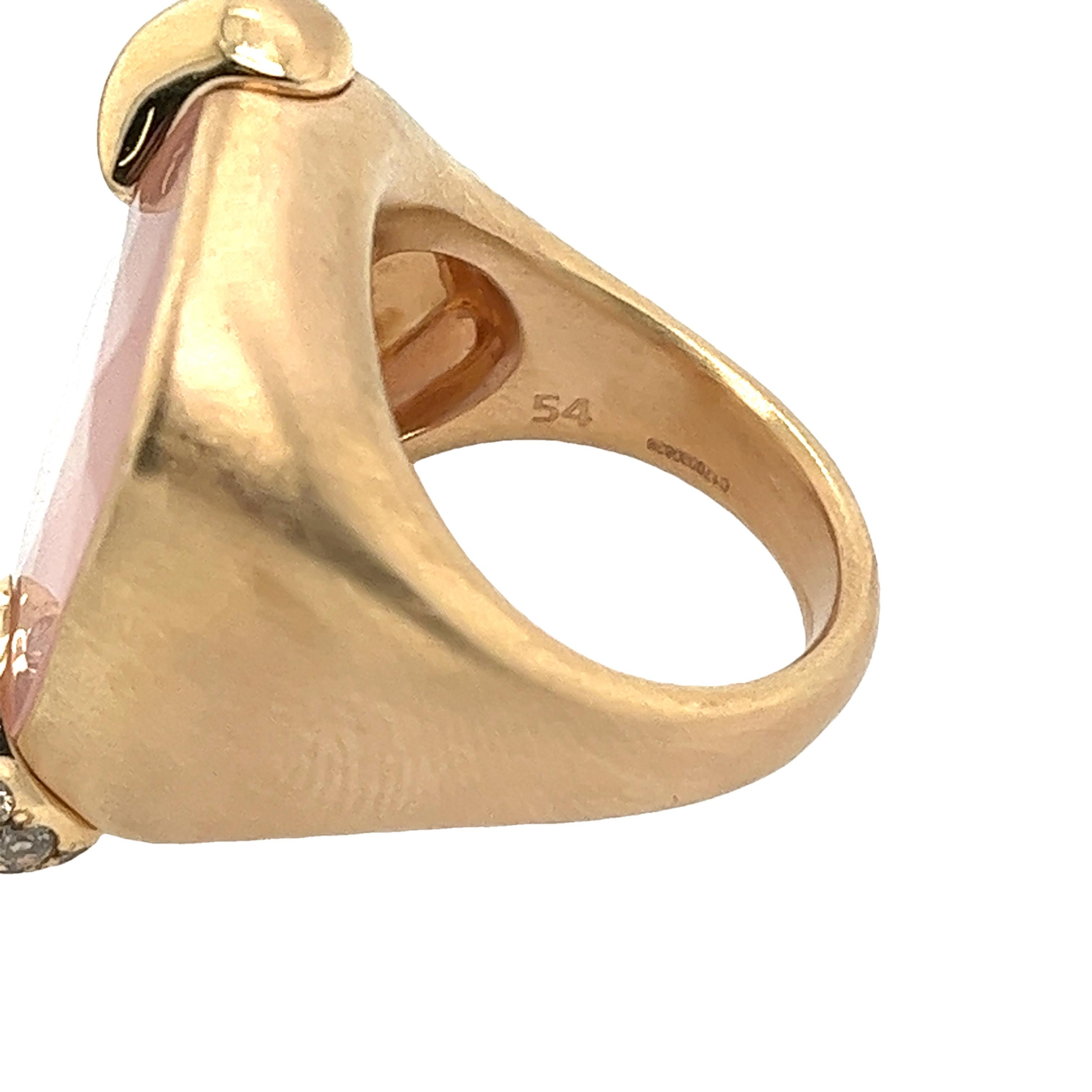Women's Pomellato Ring Ritratto Set In 18ct Rose Gold With Rose Quartz and Diamonds