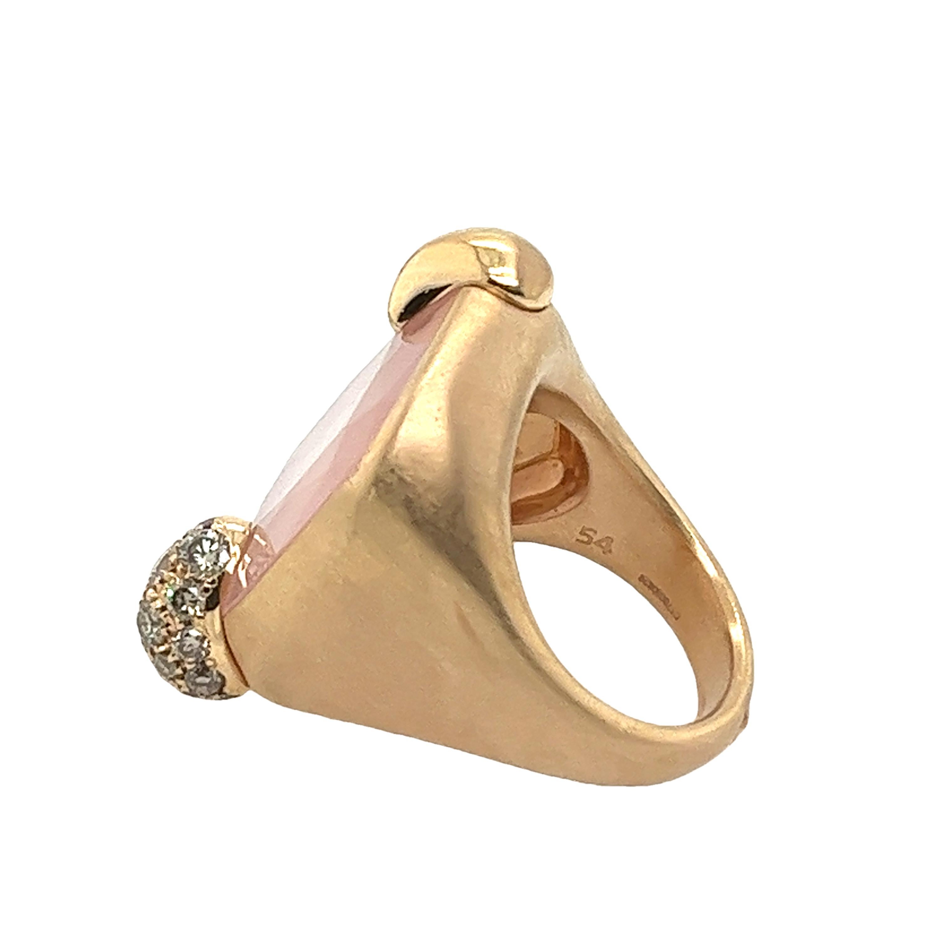 Pomellato Ring Ritratto Set In 18ct Rose Gold With Rose Quartz and Diamonds 1
