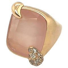 Pomellato Ring Ritratto Set In 18ct Rose Gold With Rose Quartz and Diamonds
