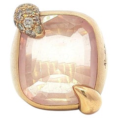 Pomellato Ritratto Oro 18k Quarzo rosa sfaccettato Diamante spazzolato Anello pesante 53