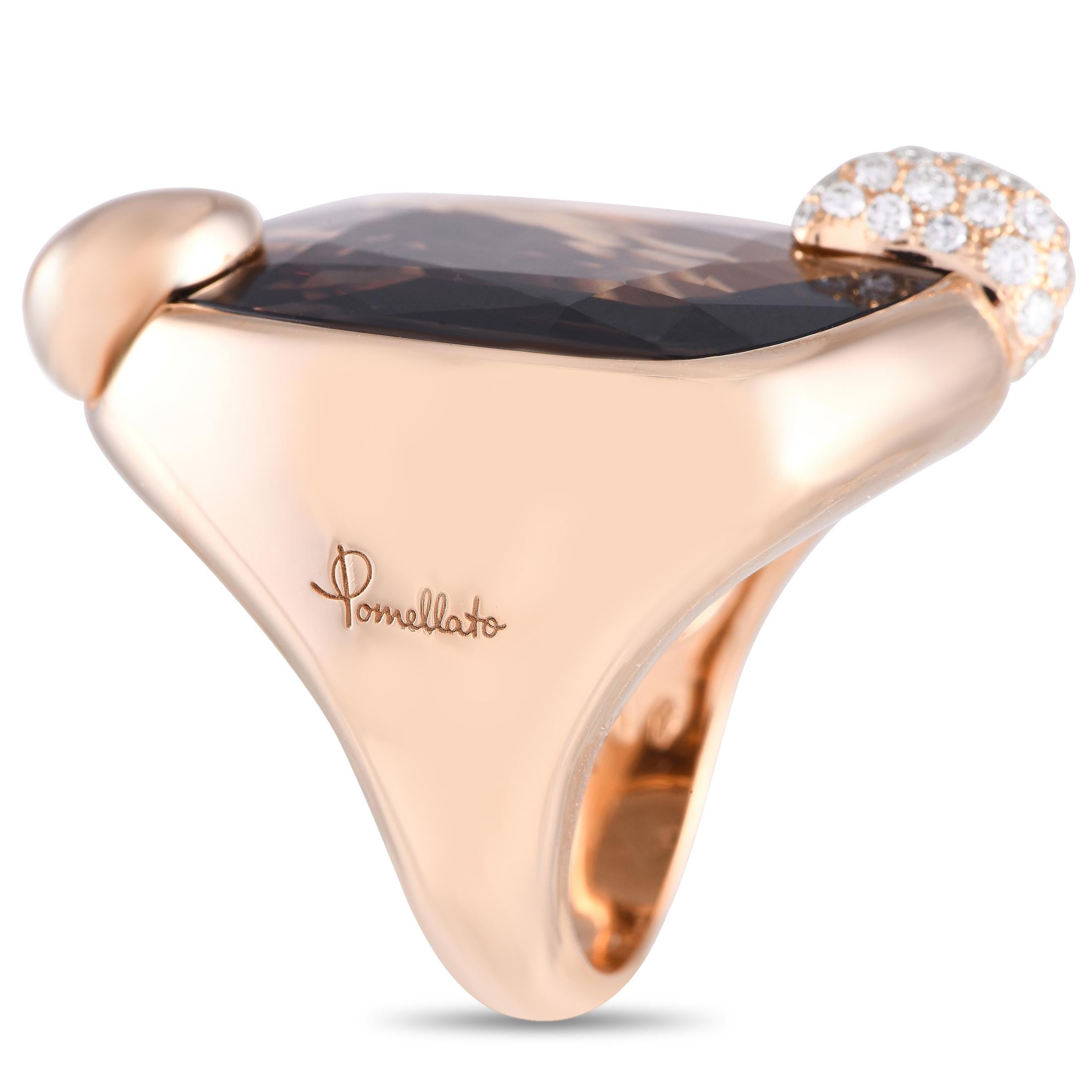 Like all pieces from the Pomellato Ritratto collection, this ring features meticulous handcrafting and a gracefully curved design. A stunning smoky quartz center stone comes to life thanks to sparkling diamond accents totaling 0.53 carats. This
