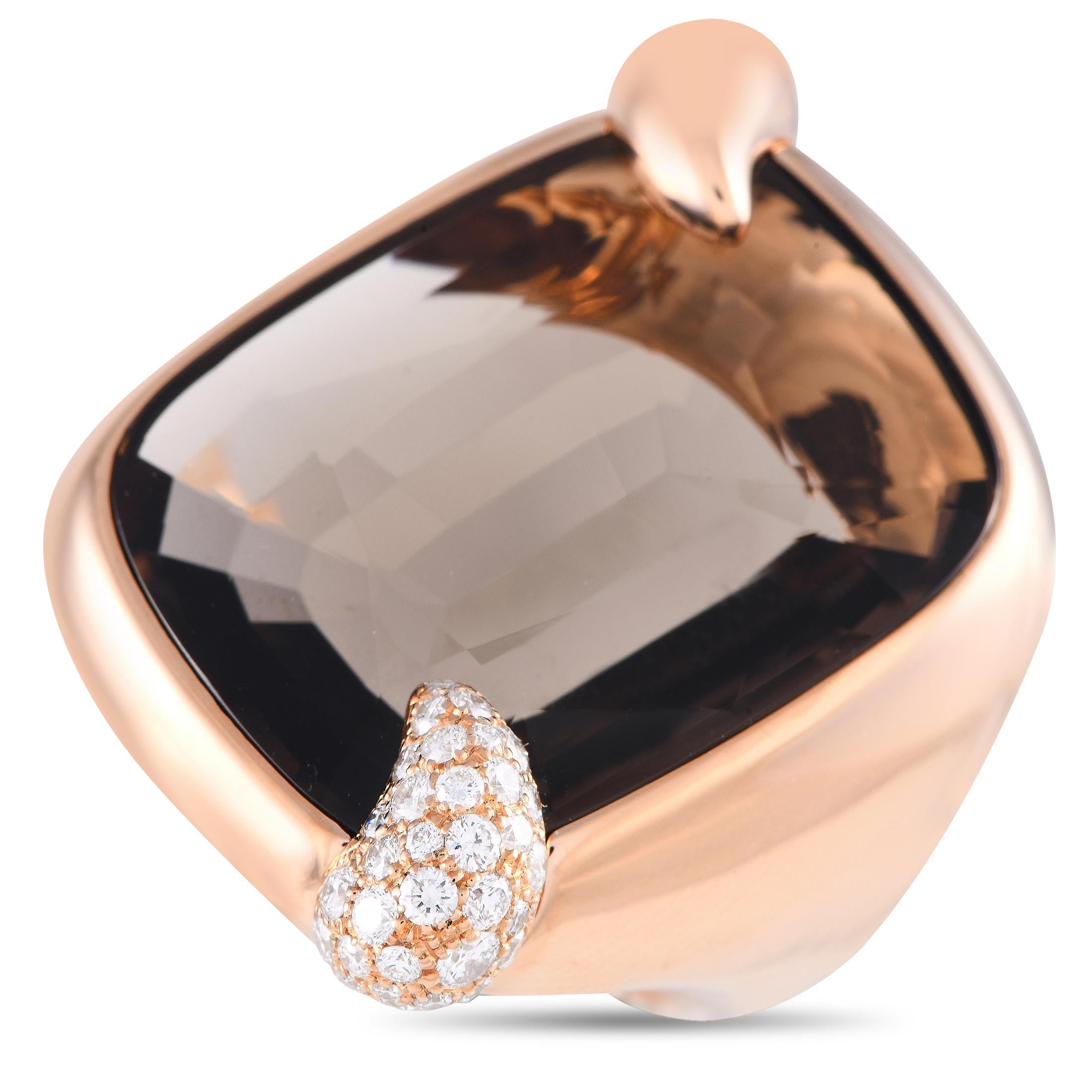 Pomellato Ritratto 18K Rose Gold 0.53ct Diamond and Smoky Quartz Ring In Excellent Condition In Southampton, PA
