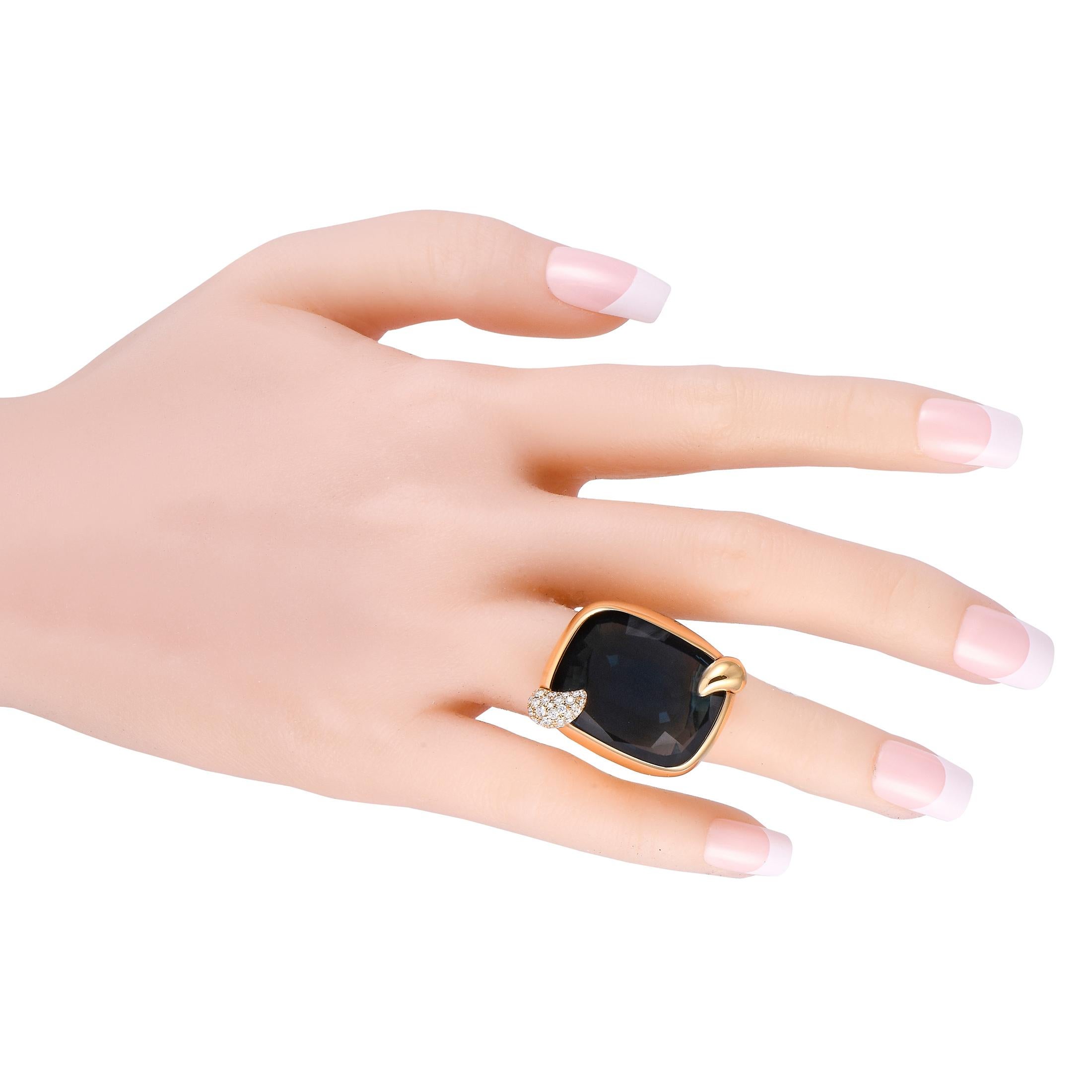 Round Cut Pomellato Ritratto 18K Yellow Gold 0.53ct Diamond and London Blue Topaz Ring