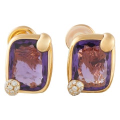 Pomellato Ritratto 18K Yellow Gold Diamond and Amethyst Clip-On Earrings