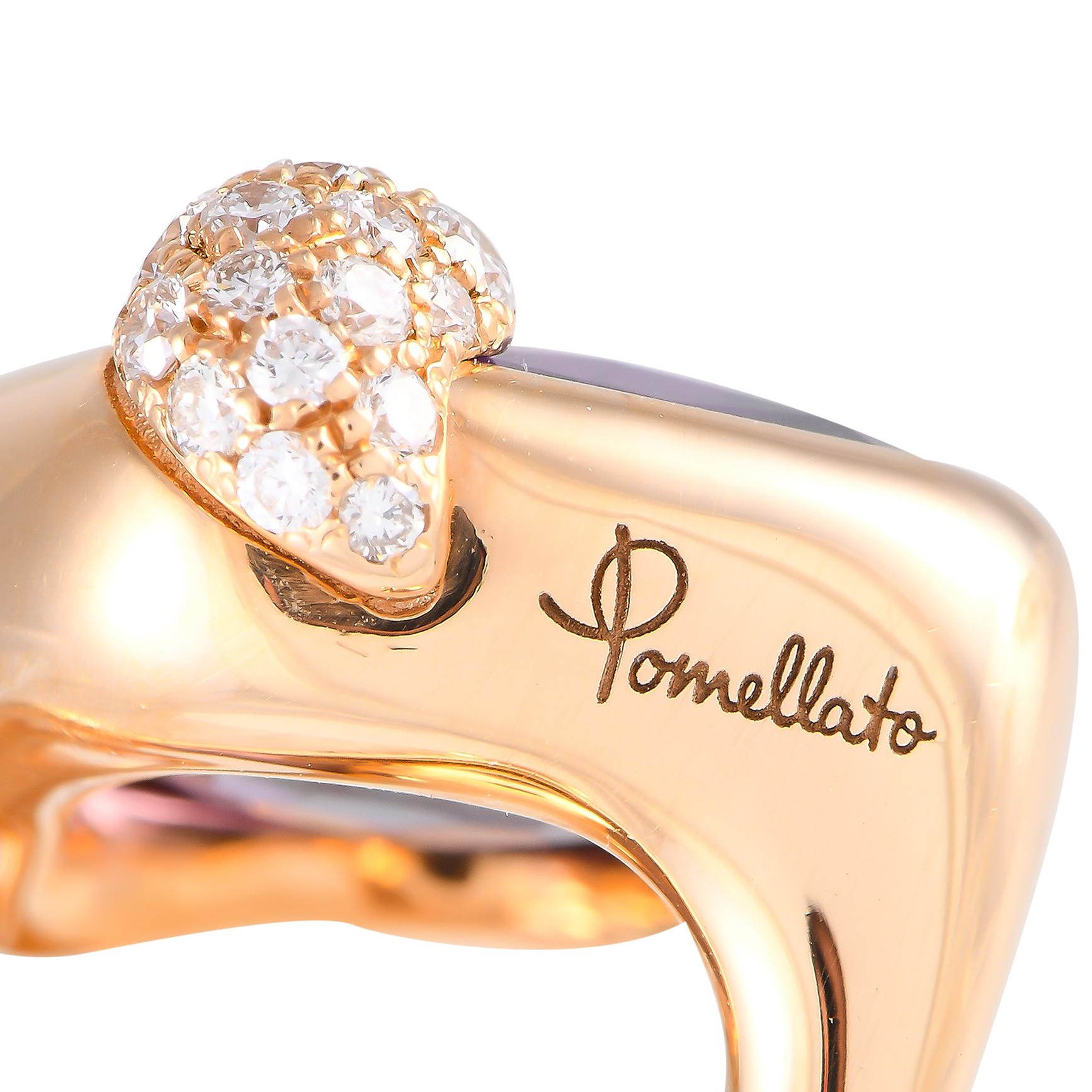 Taille ronde Pomellato Ritratto, boucles d'oreilles en or jaune 18 carats, diamant et améthyste PO23-102124 en vente