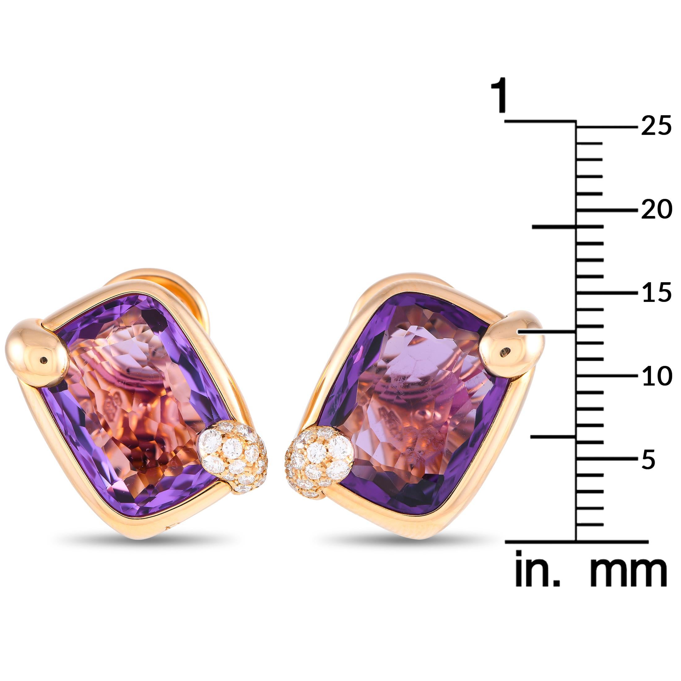 Pomellato Ritratto, boucles d'oreilles en or jaune 18 carats, diamant et améthyste PO23-102124 Neuf - En vente à Southampton, PA