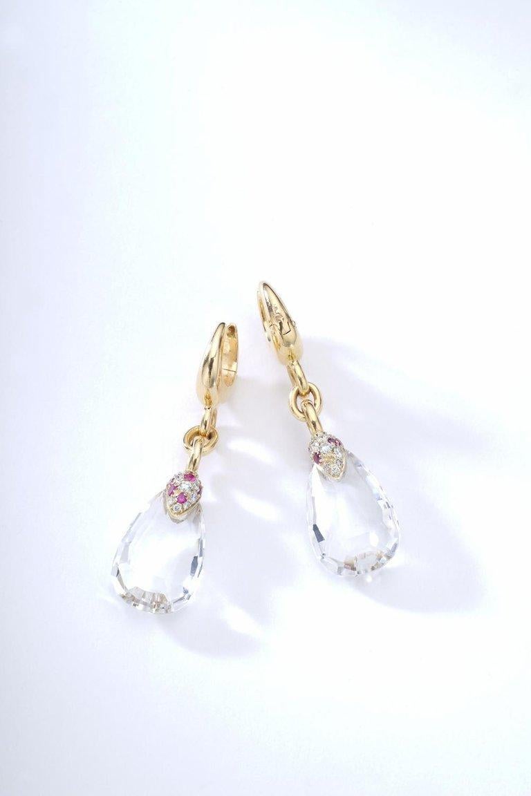 Pomellato Rock Crystal Diamond Ruby on Yellow Gold Earrings In Excellent Condition In Geneva, CH