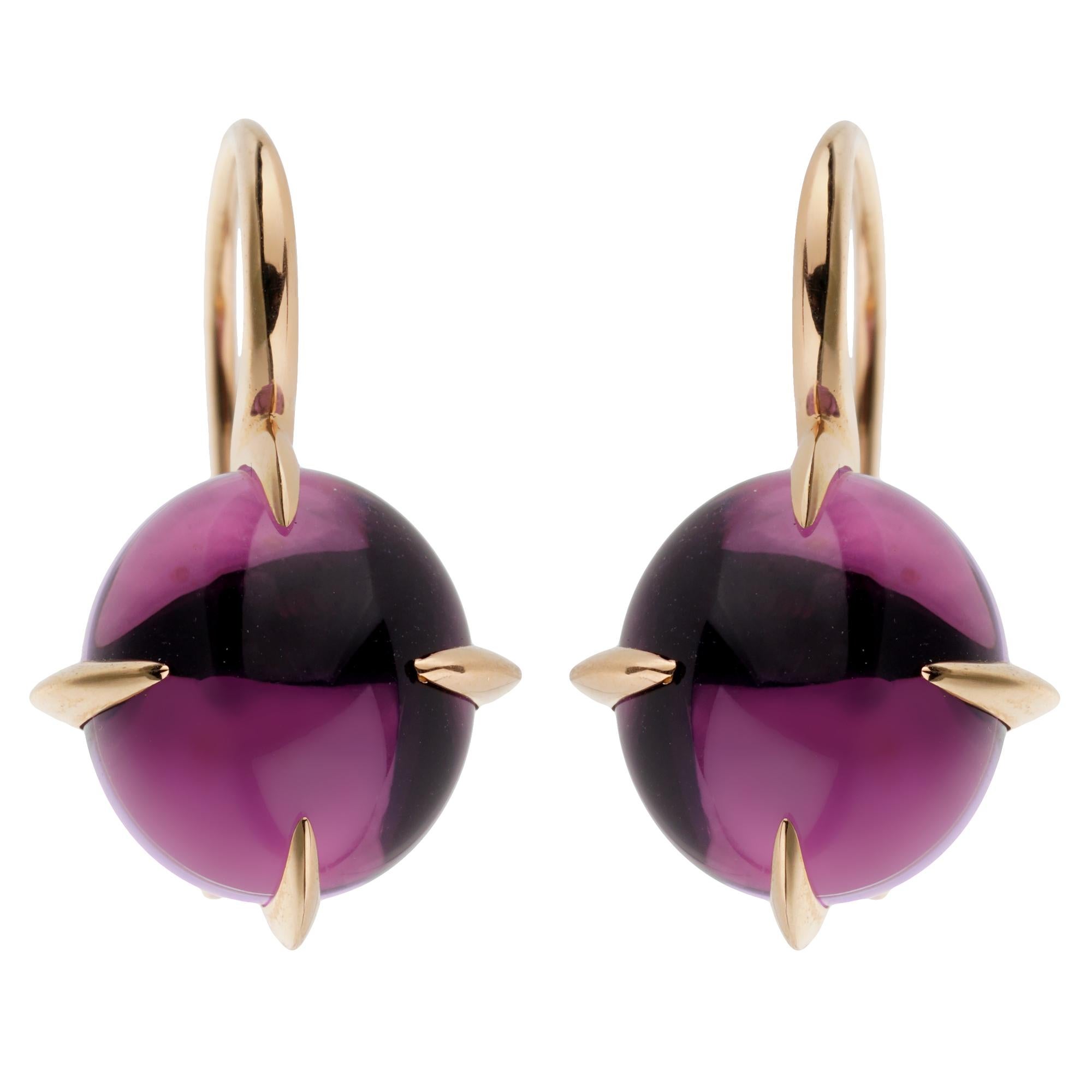Cabochon Pomellato Rose Gold 16.60ct Amethyst Drop Earrings For Sale