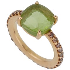 Used Pomellato Rose Gold 3 Carat Peridot Champagne Diamond Ring