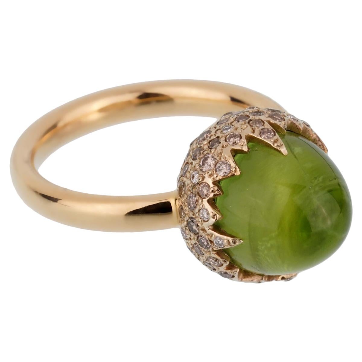 Pomellato Rose Gold 8 Carat Peridot Diamond Cocktail Ring