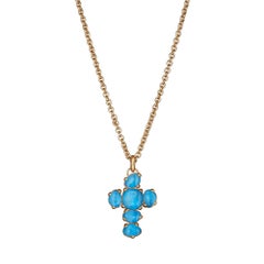 Pomellato Rose Gold Turquoise & Rock Crystal Cross Pendant Necklace